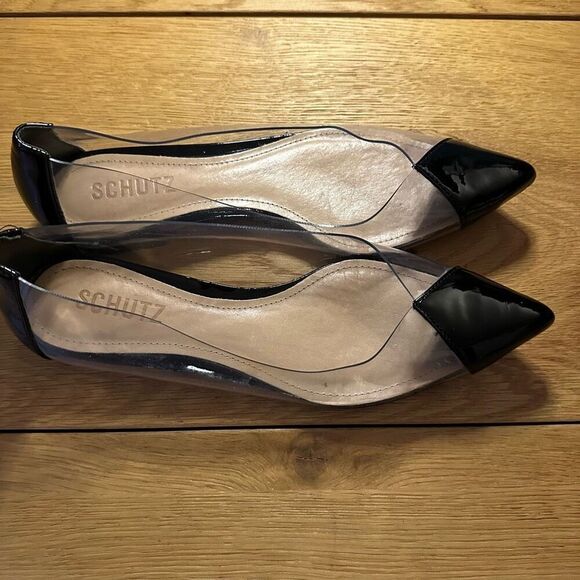 Schutz clearly pointed toe flat black and clear 7 - Picture 1 of 7